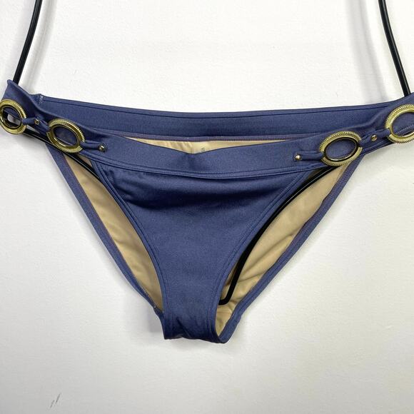 Victorias Secret 2009 Y2K Gold Chain Halter Bikini Swimsuit Swim Purple womens M - Picture 6 of 12